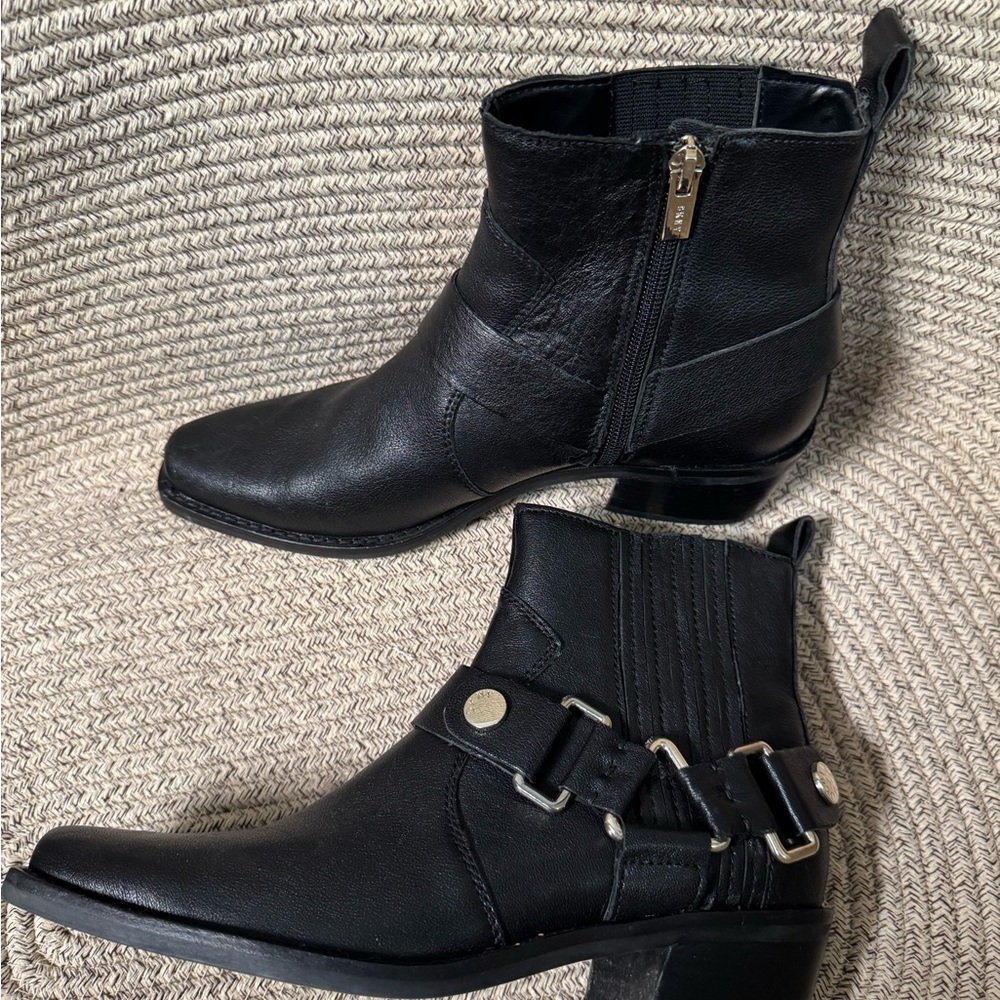 DKNYC Black Leather Ankle Booties